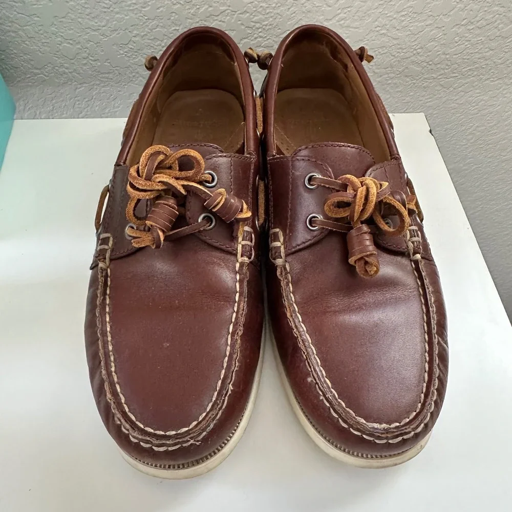 Polo Ralph Lauren Merton Boat Shoes Mens 10.5D Brown Leather Moc Toe Loafers